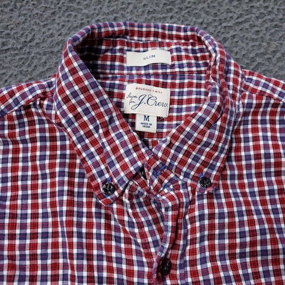 J. Crew Slim Shirt Mens Medium Brushed Twill Check Button Cotton Long Sleeve Red - Picture 1 of 8